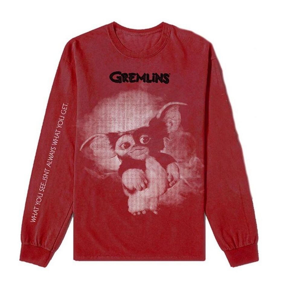Gremlins Unisex Adult Graphic Print Cotton Long-Sleeved T-Shirt / Red